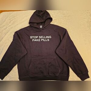 XXL Infame Outrage Stop Selling Fake Pills Hoodie, Reflective Text, Brand New